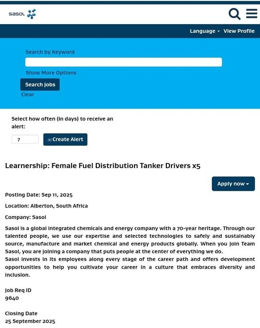 Sasol Learnerships 2025