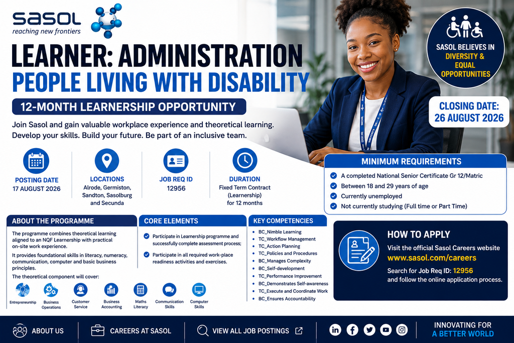Sasol Administration Learnership 2026